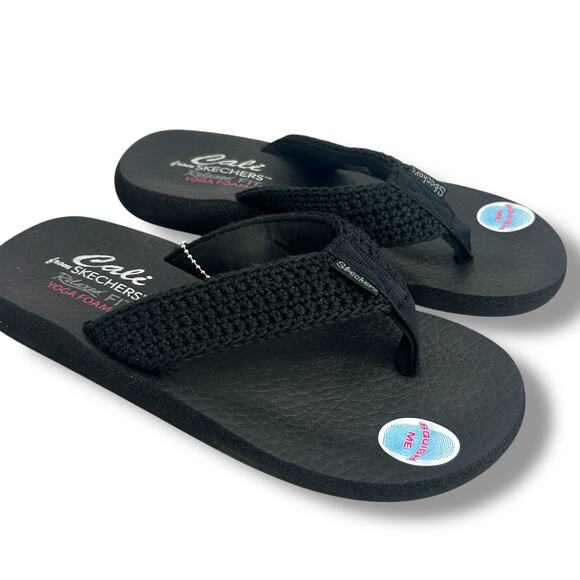 NEW Skechers Black Flip Flops size 7 Woven Strap Thong Cali Relaxed Fit Foam NWT - Picture 8 of 8